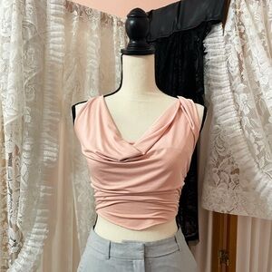 90’s Inspired Cowl Neck Blouse - Baby Pink